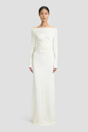 Off-Shoulder Draped Gown In Ivory Victoria Beckham