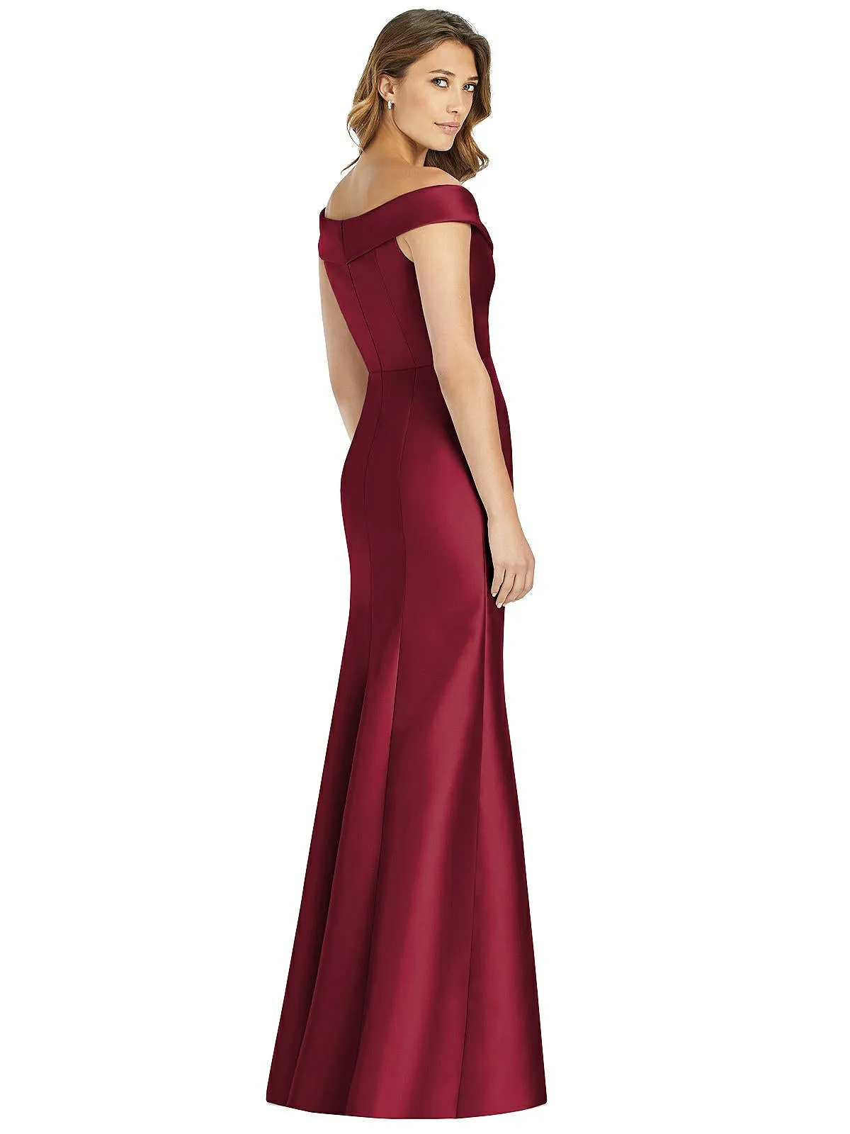 Off-the-Shoulder Cuff Trumpet Gown with Front Slit