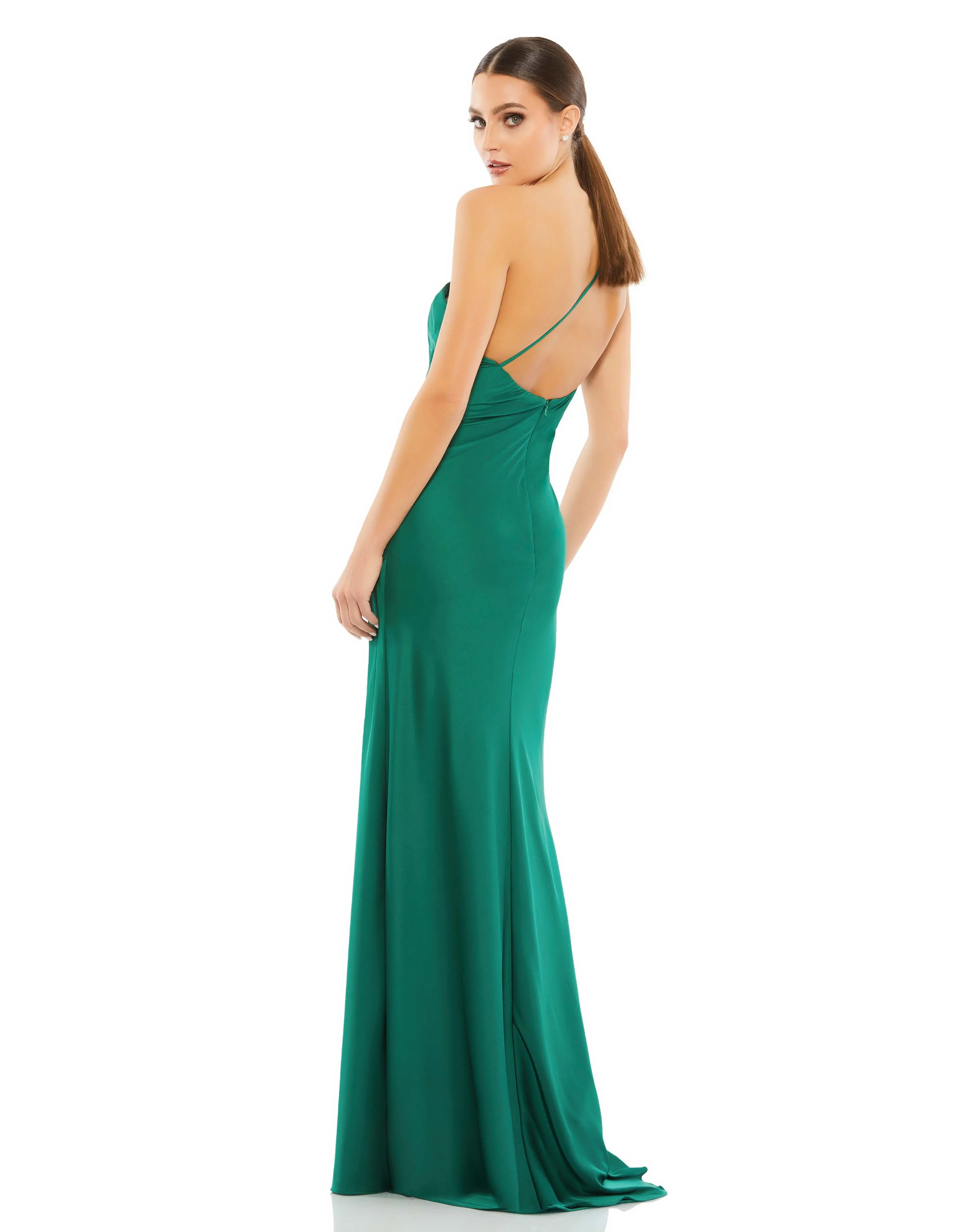 One Shoulder Double Strap Satin Gown