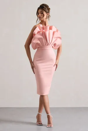Oria | Pink Ruffled Strapless Midi Dress Club L London