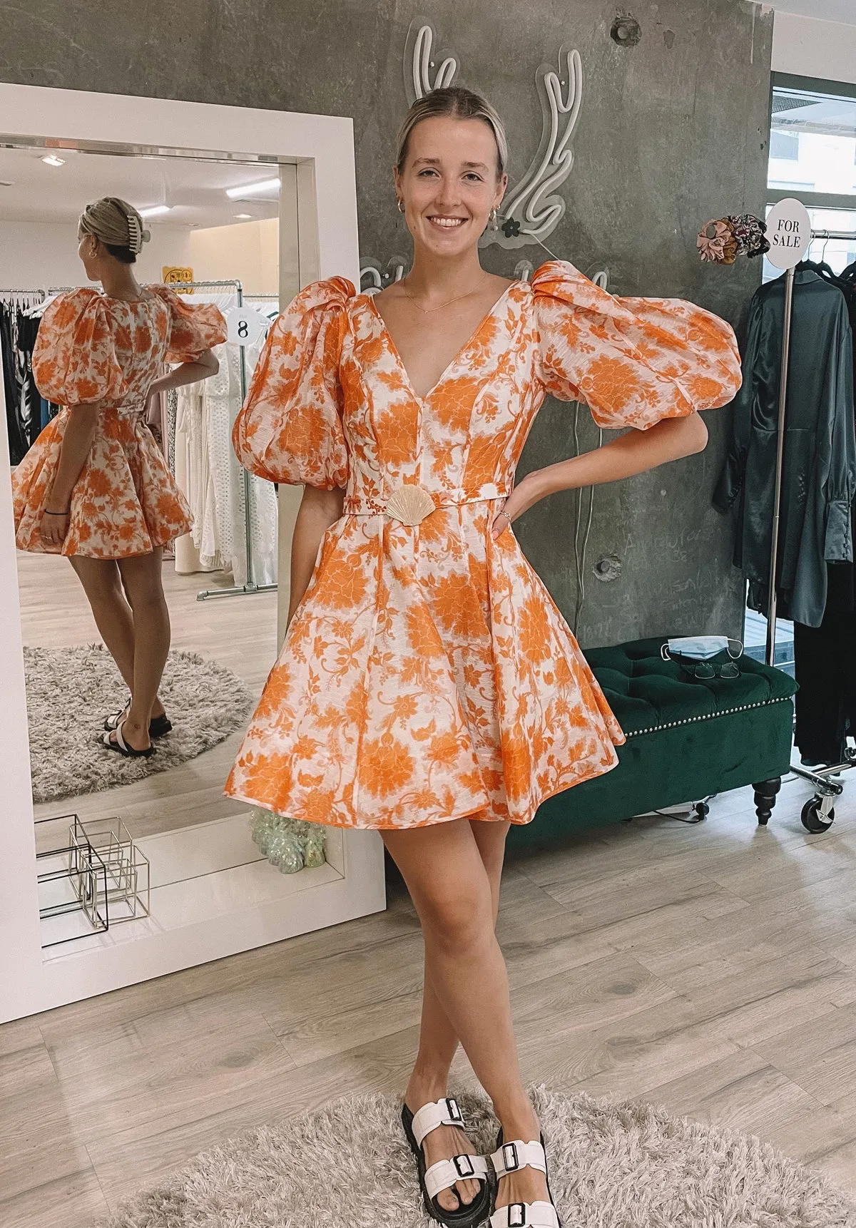Postcard Puff Sleeve Dress