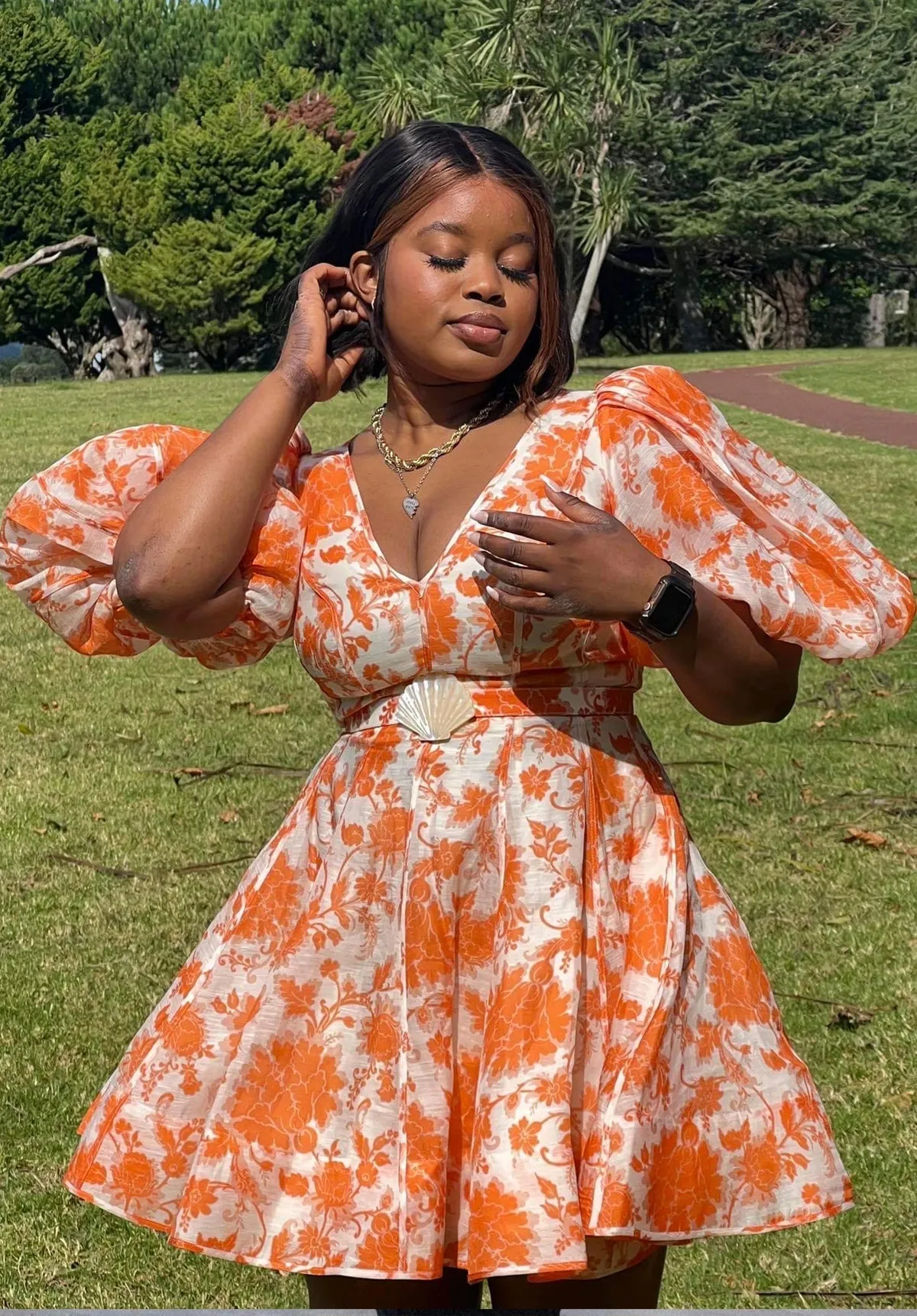 Postcard Puff Sleeve Dress