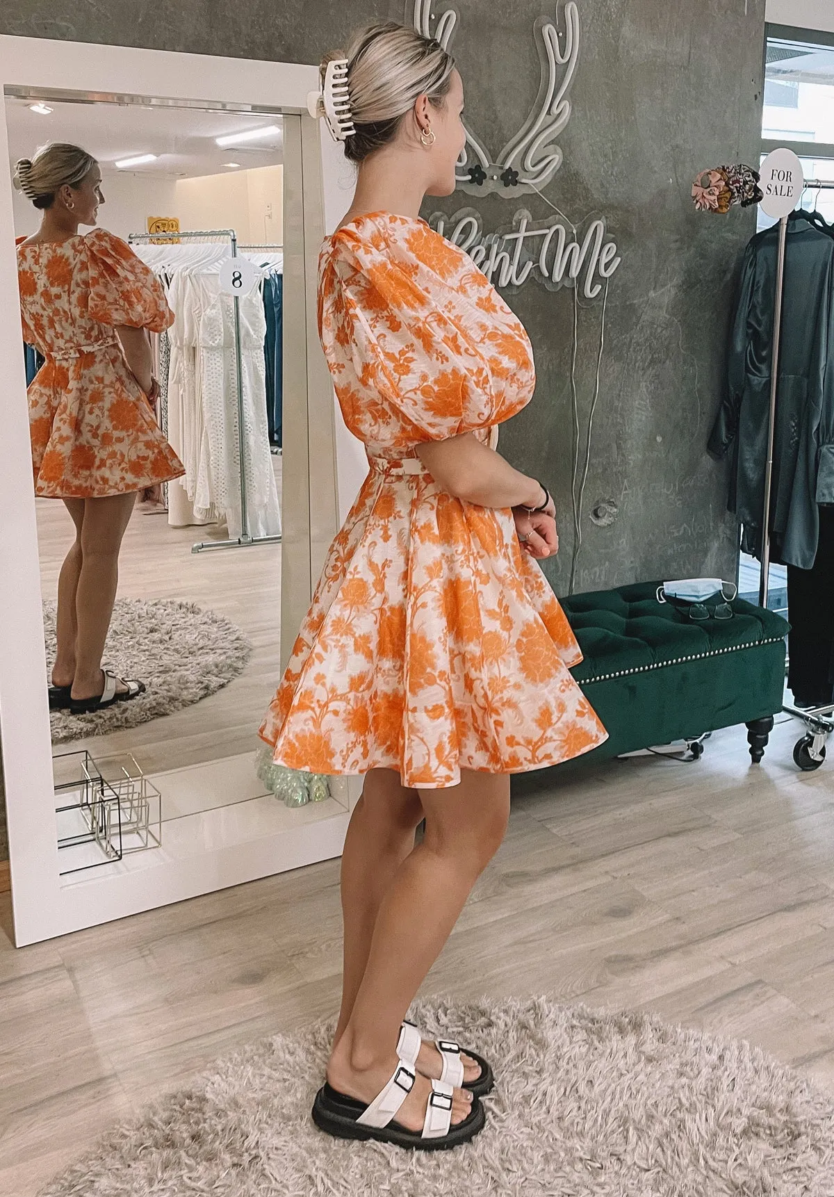 Postcard Puff Sleeve Dress
