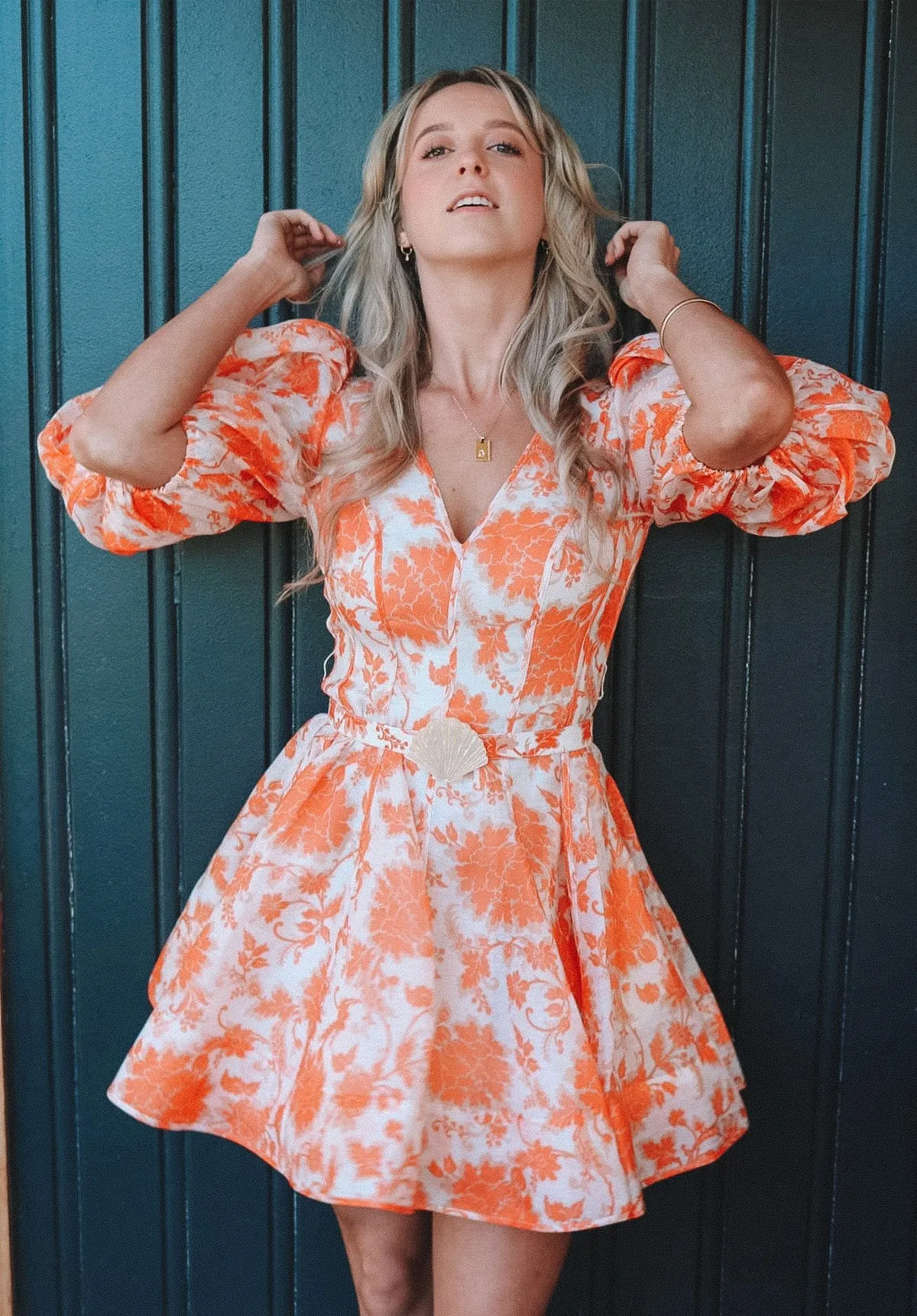 Postcard Puff Sleeve Dress