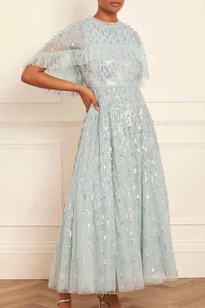Premium Quality Sequin Dash Cape Ankle Gown NEEDLE THREAD  Almost Gone!
