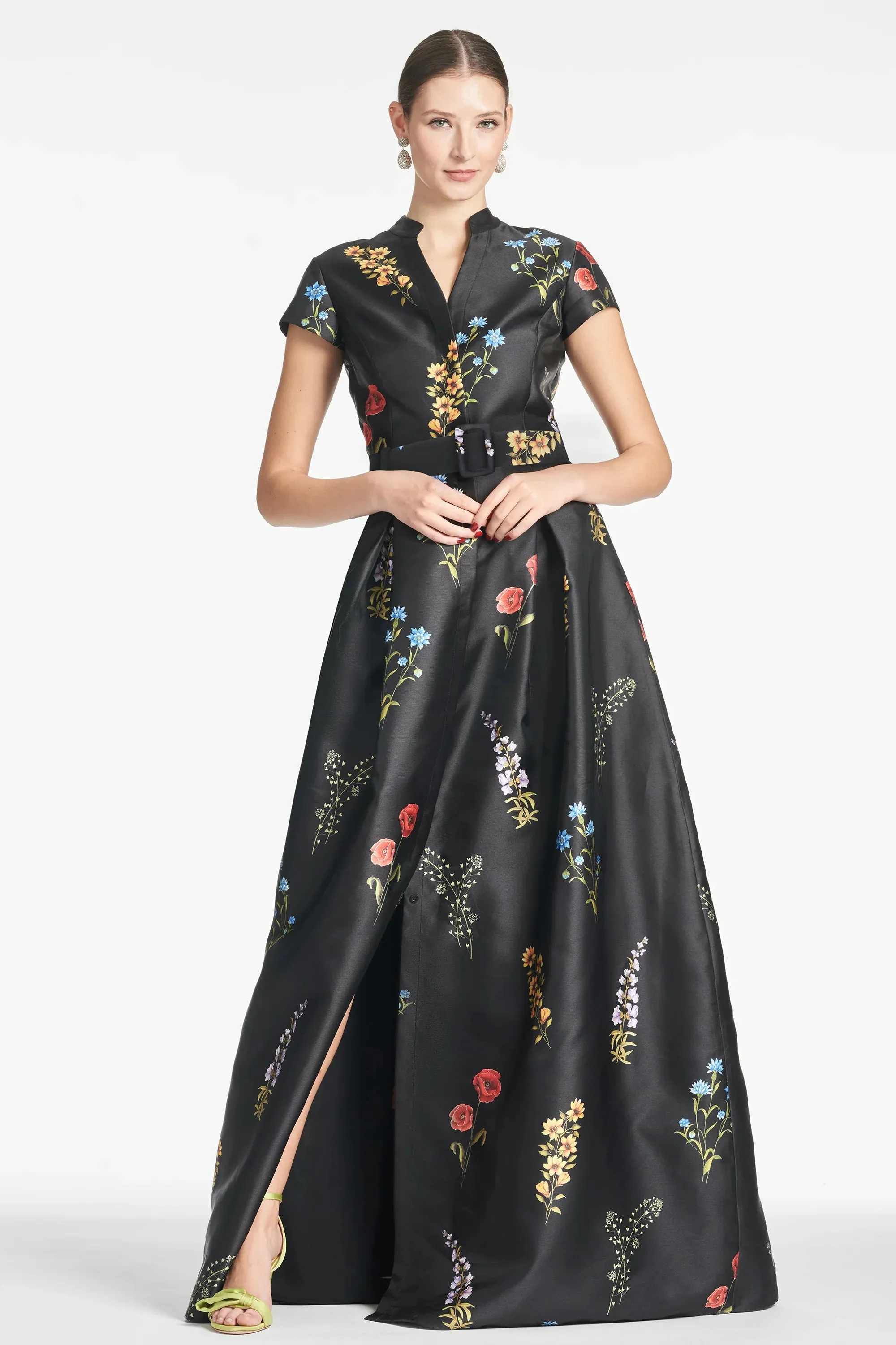 Sachin & Babi "Marta" Belted Floral A-line Gown