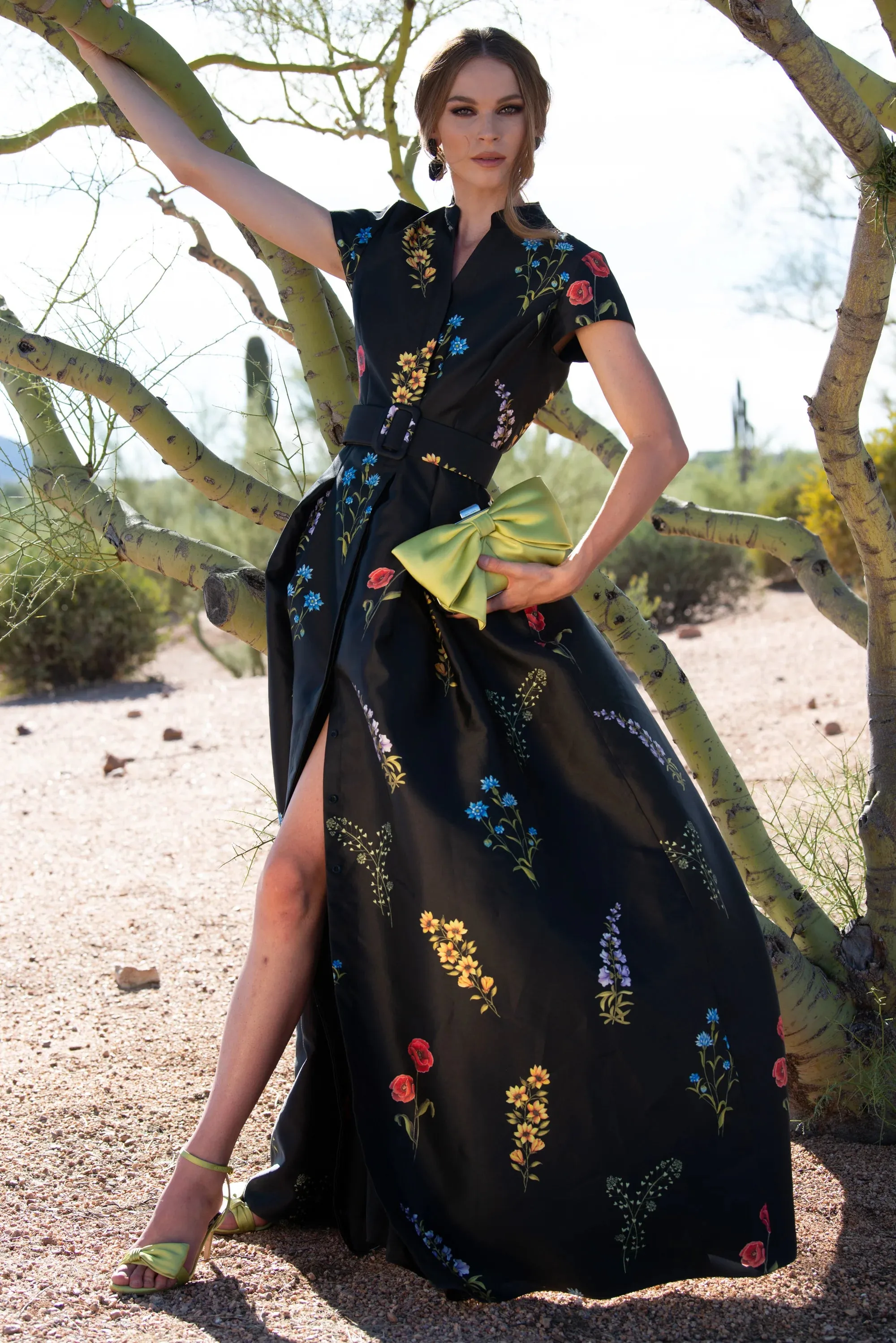 Sachin & Babi "Marta" Belted Floral A-line Gown