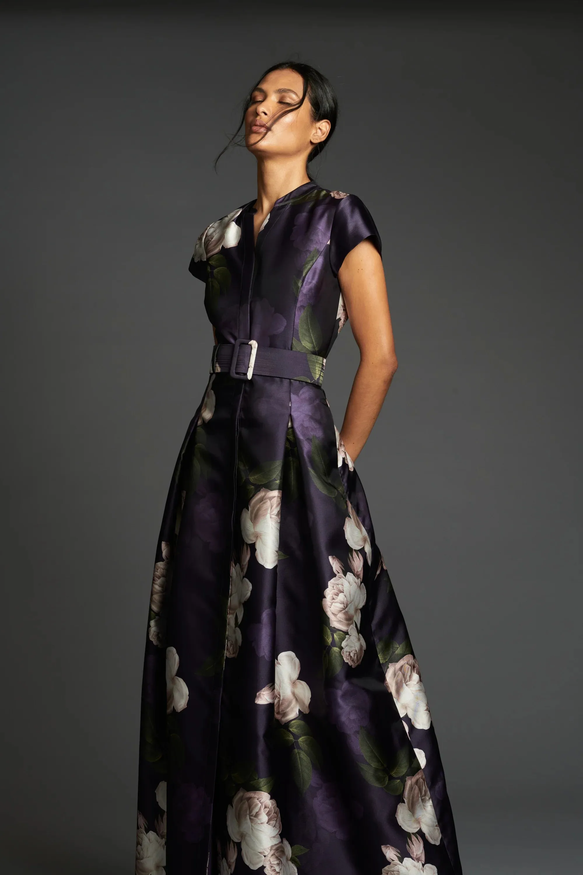 Sachin & Babi "Marta" Belted Floral A-line Gown