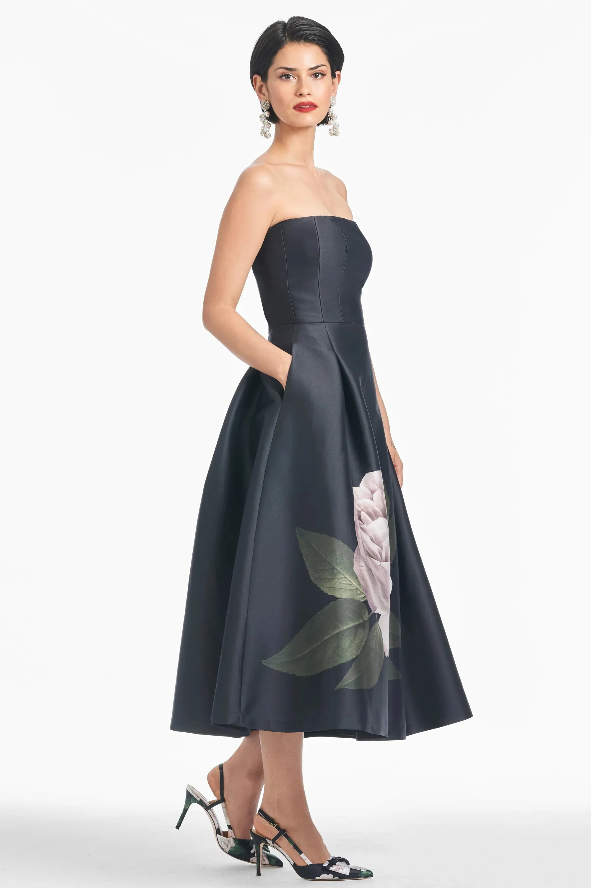 Sachin & Babi "Shay" Tea Length Floral Gown