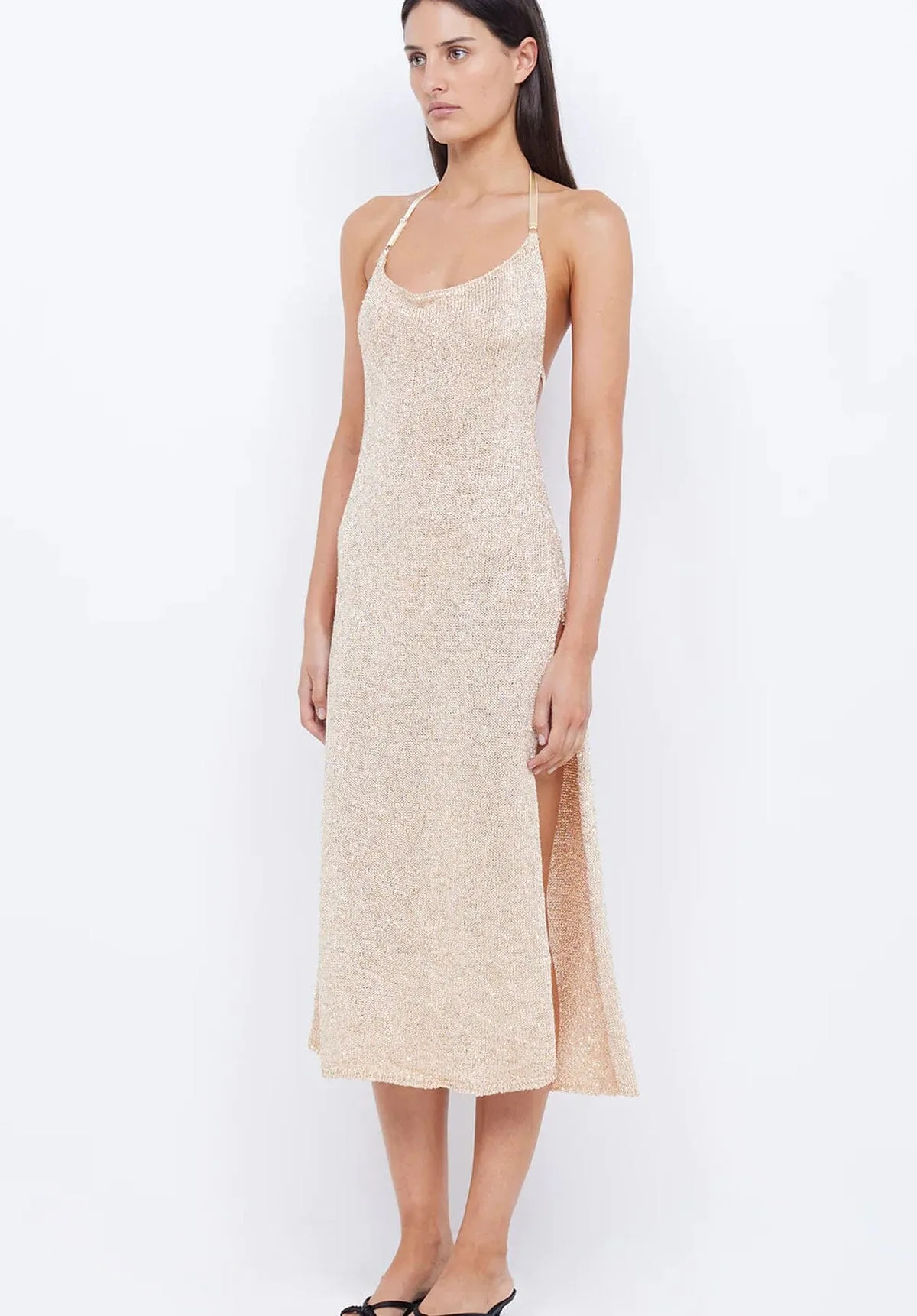 Sadie Split Knit Midi Dress Gold