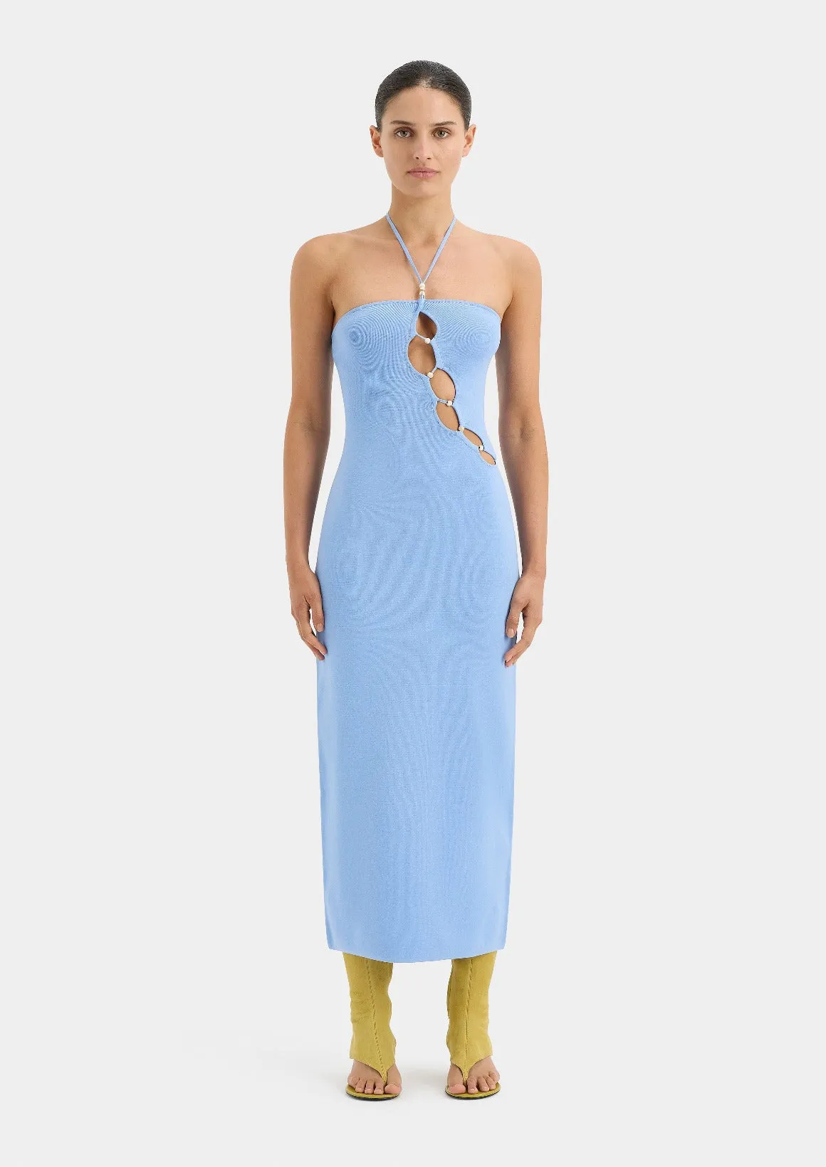 Salvador Beaded Halter Dress - Cornflower Blue
