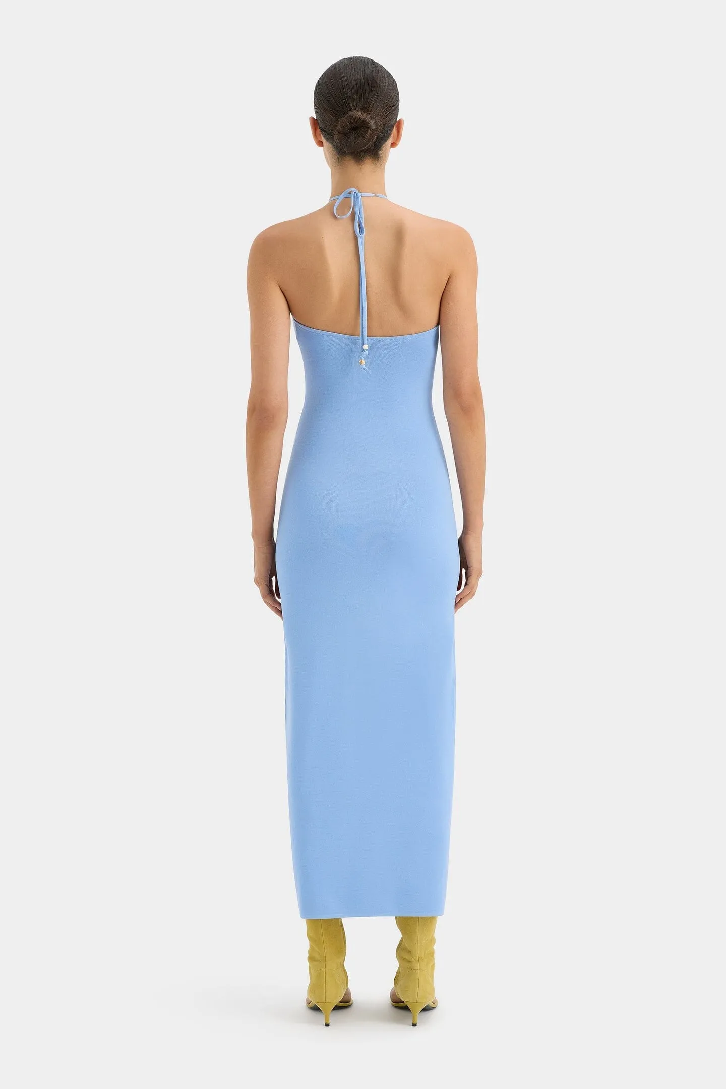 Salvador Beaded Halter Dress - Cornflower Blue