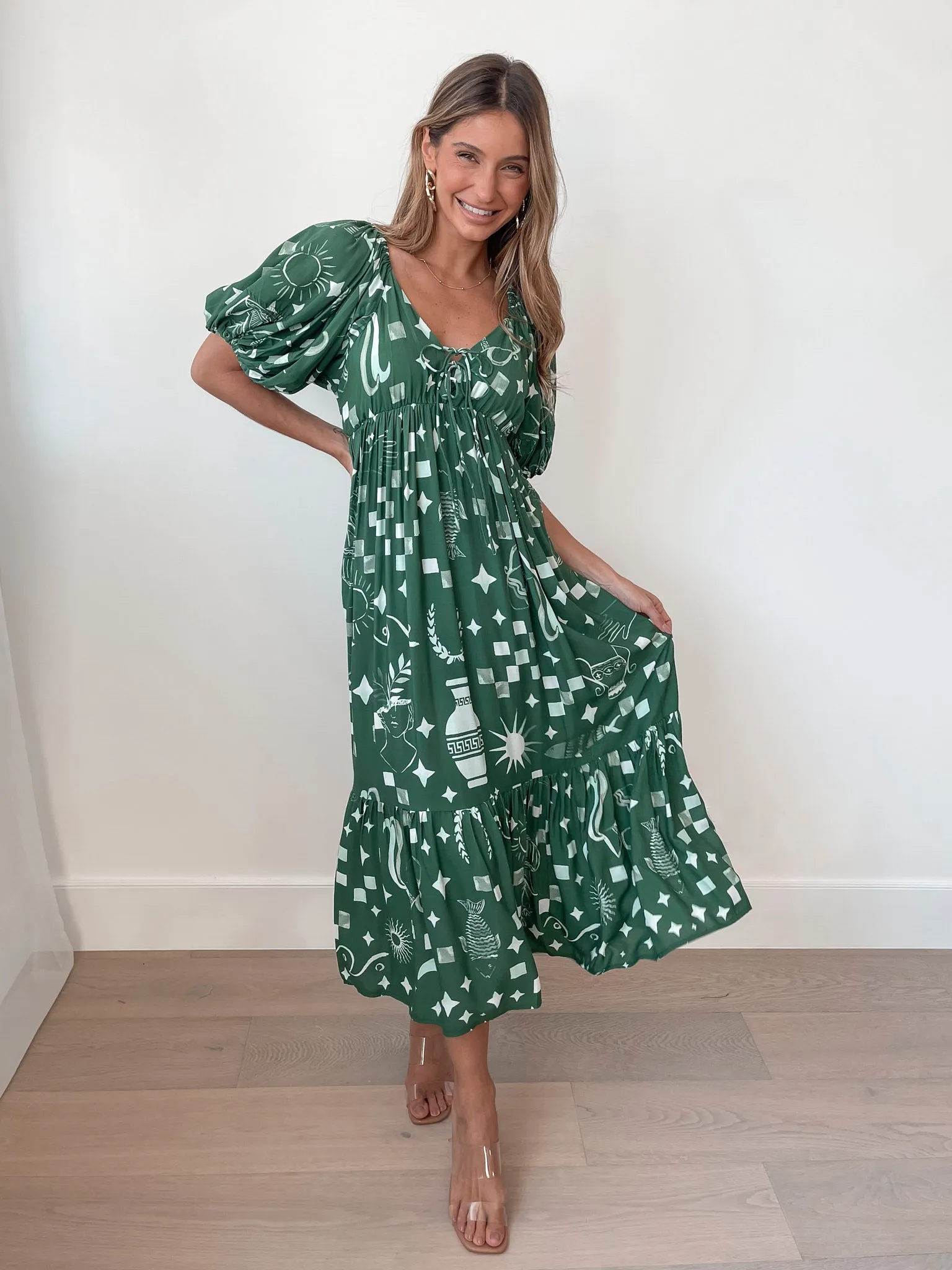 Saphira Dress - Green Print