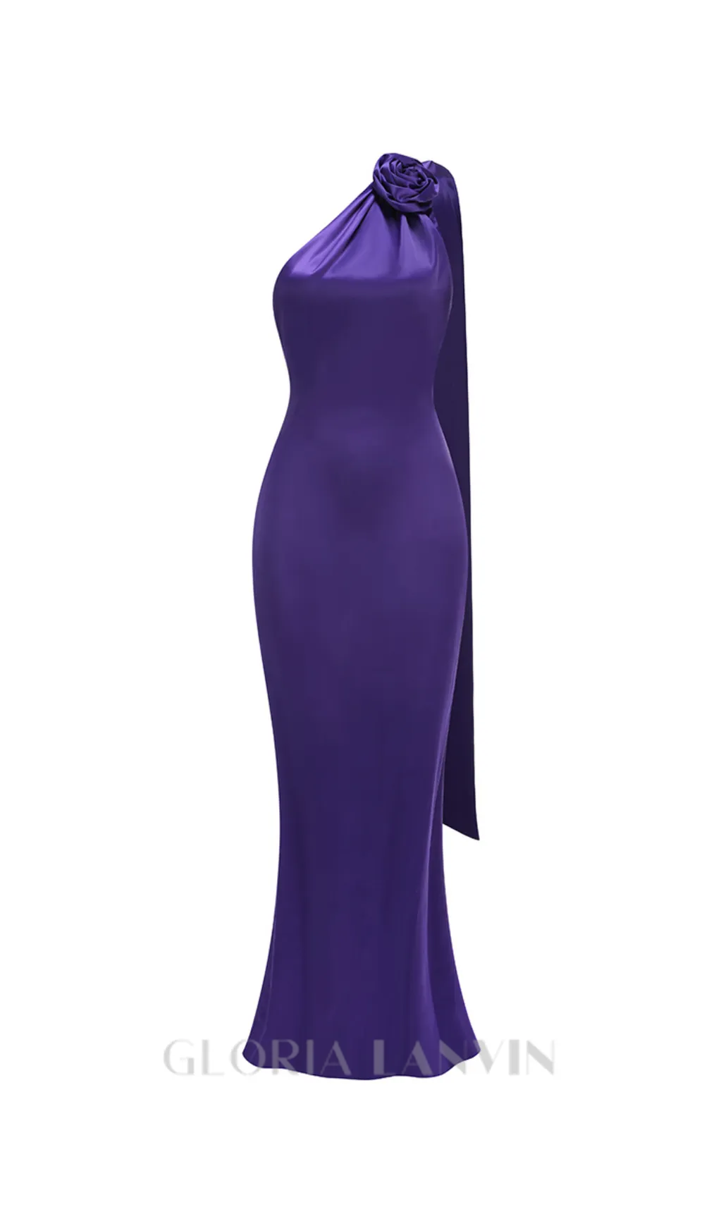 satin wrap halter gown with flower in purple Gloria Lanvin