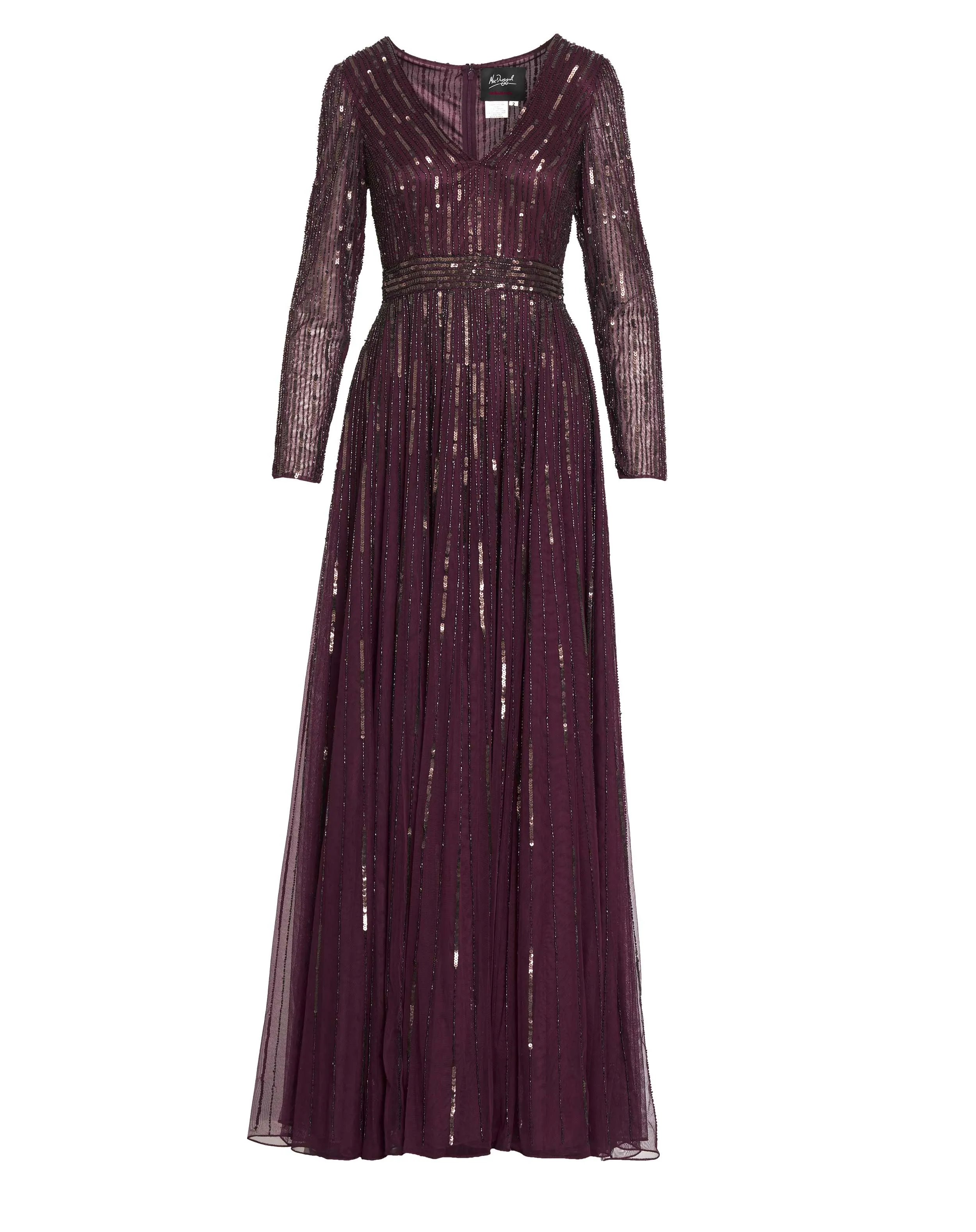 Sequined Long Sleeve Plunging V-Neck Gown