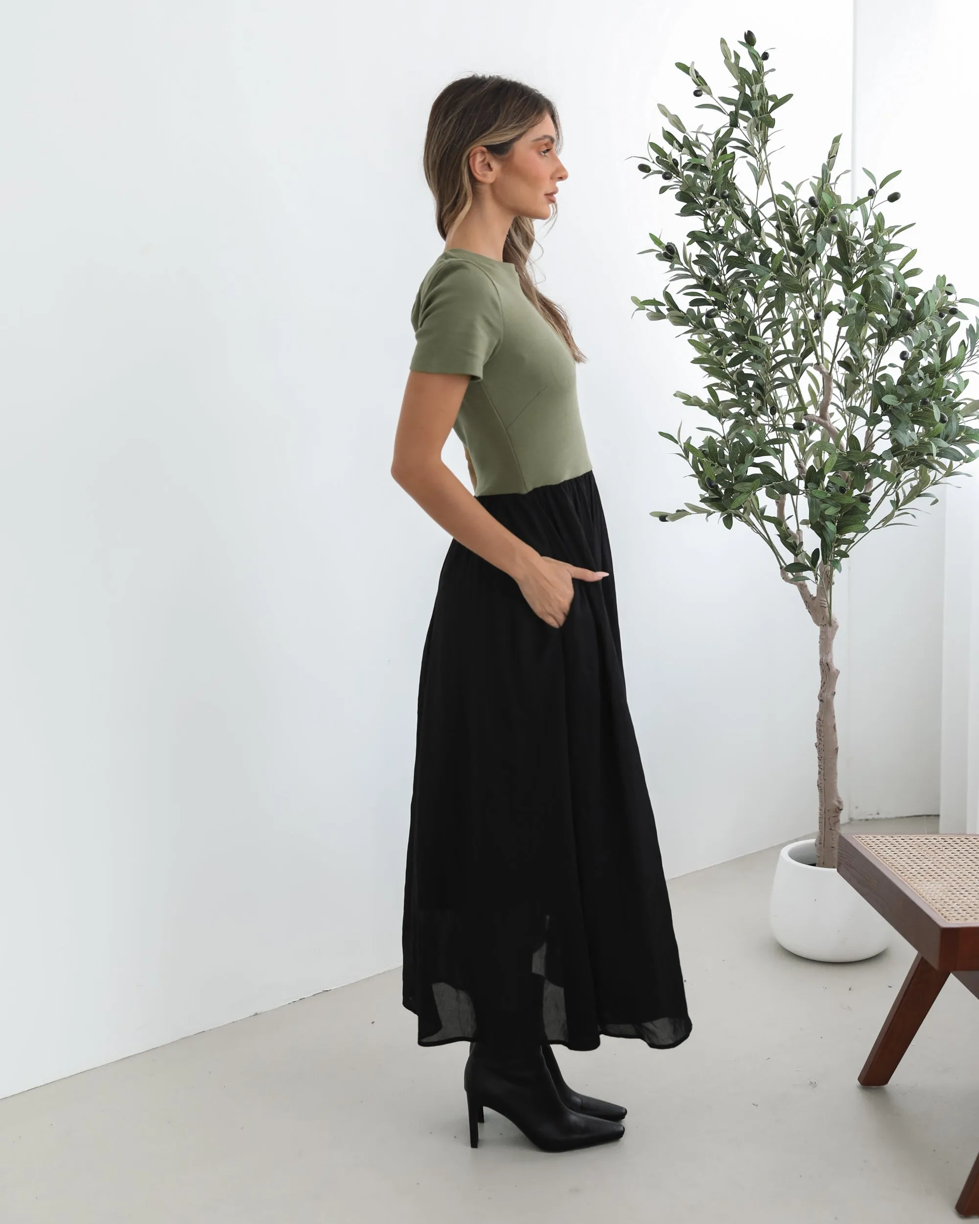 Shemeka Dress - Khaki Black