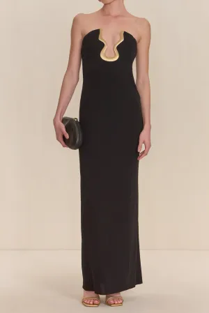 signature gold hardware cutout strapless column gown in black Gloria Lanvin