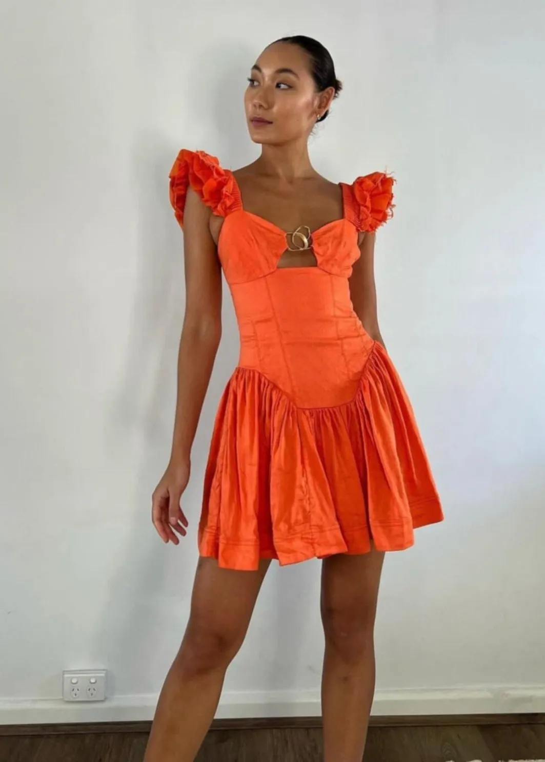 Simone Frill Sleeve Mini - Orange