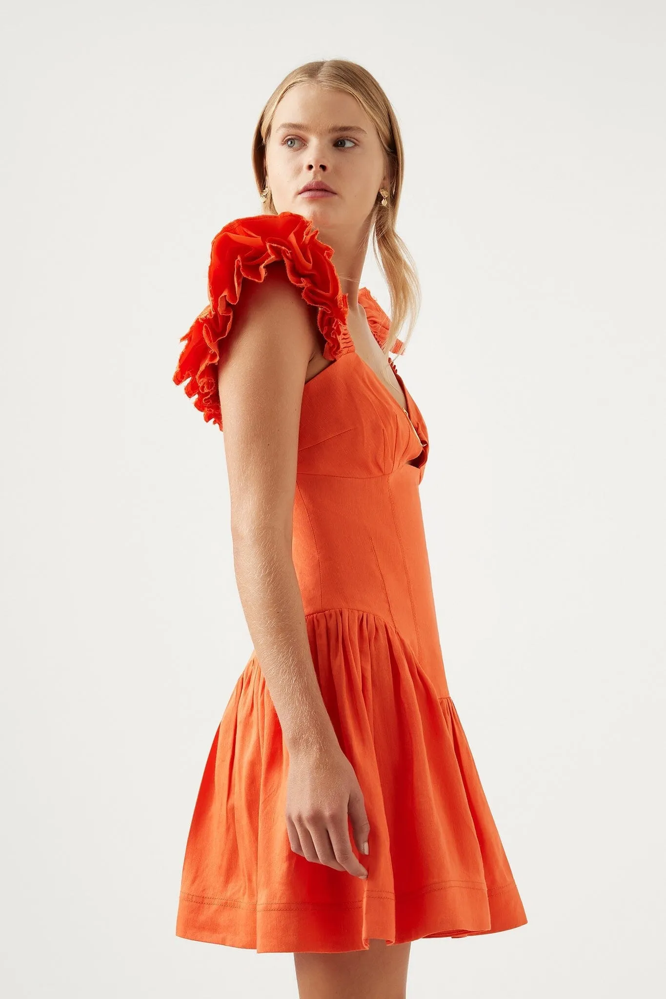 Simone Frill Sleeve Mini - Orange