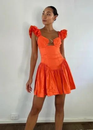 Simone Frill Sleeve Mini - Orange
