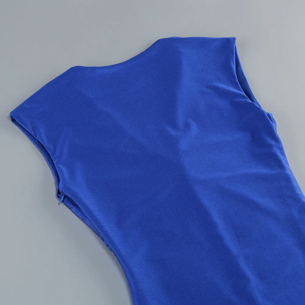 Sleeveless Deep V Neck Shirred Front Fishtail Gown Gloria Lanvin