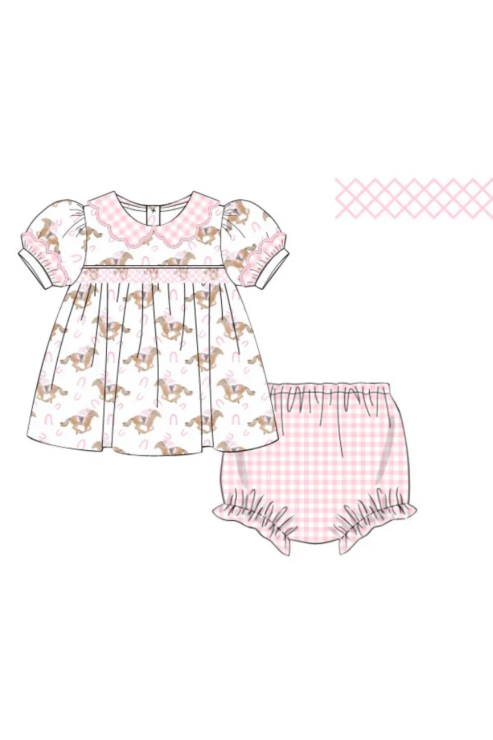 Smocked Pink Gingham Thoroughbred Bloomer Set Smocked Flamingo