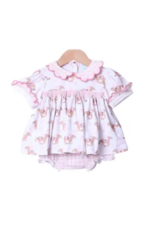 Smocked Pink Gingham Thoroughbred Bloomer Set Smocked Flamingo