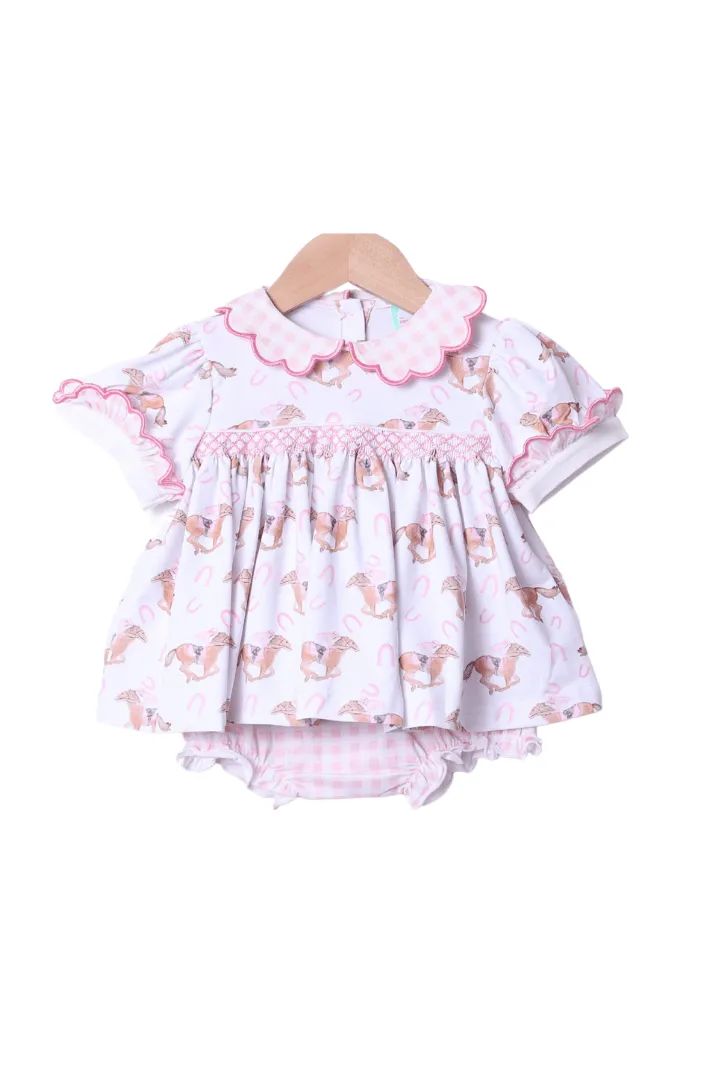 Smocked Pink Gingham Thoroughbred Bloomer Set Smocked Flamingo