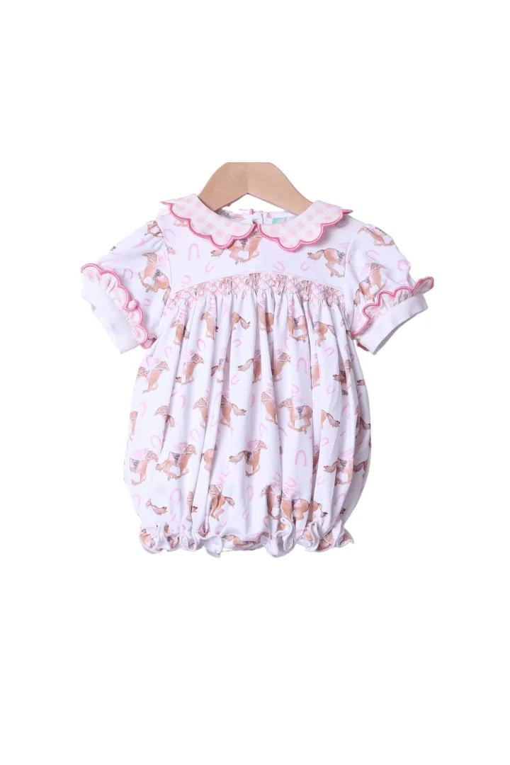 Smocked Pink Gingham Thoroughbred Bubble Smocked Flamingo