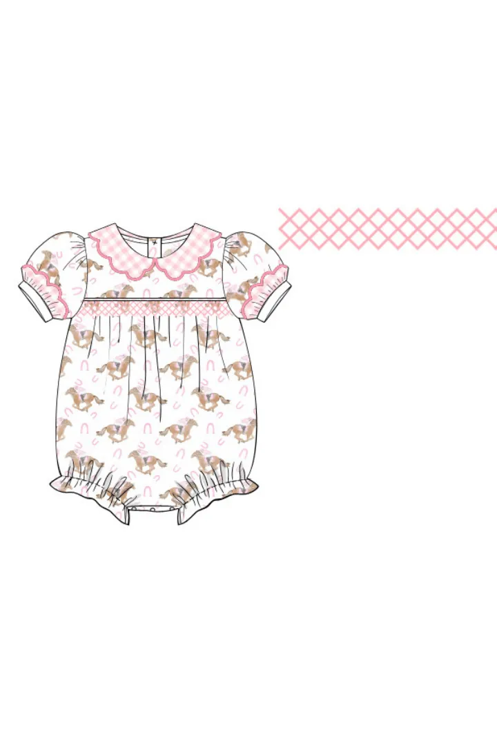 Smocked Pink Gingham Thoroughbred Bubble Smocked Flamingo