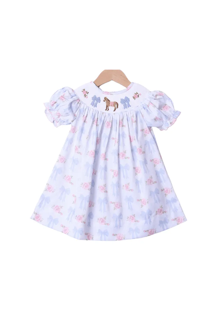 Smocked Run for the Roses Horse Dress Smocked Flamingo