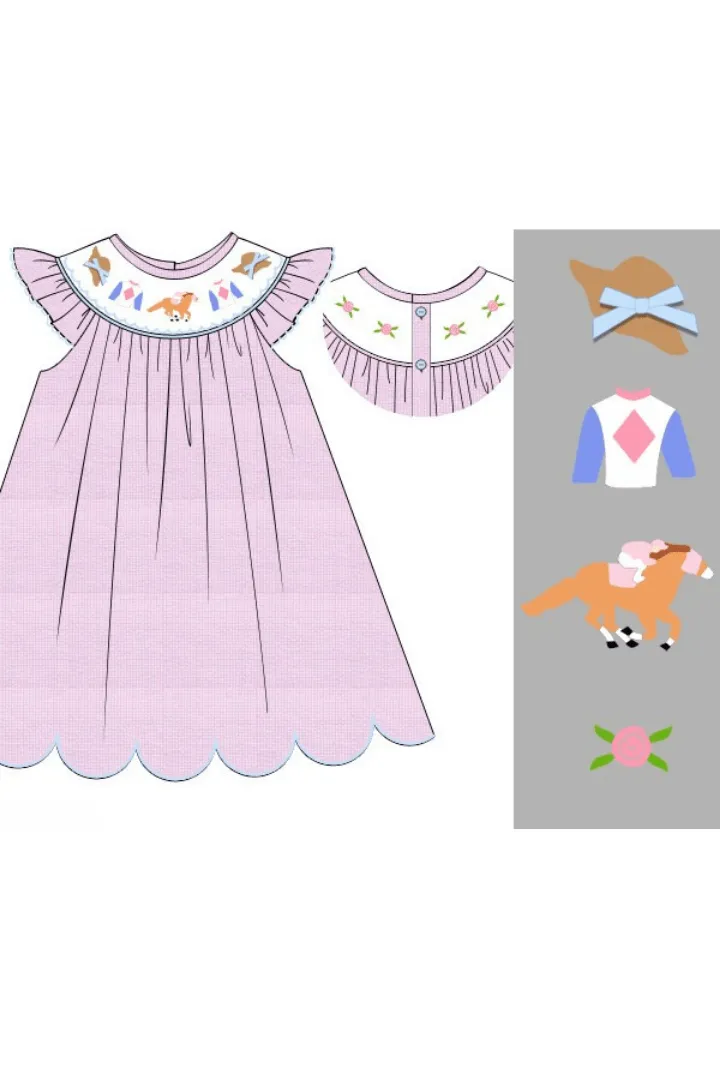 Smocked Run for the Roses Pink Gingham Derby Dress Smocked Flamingo