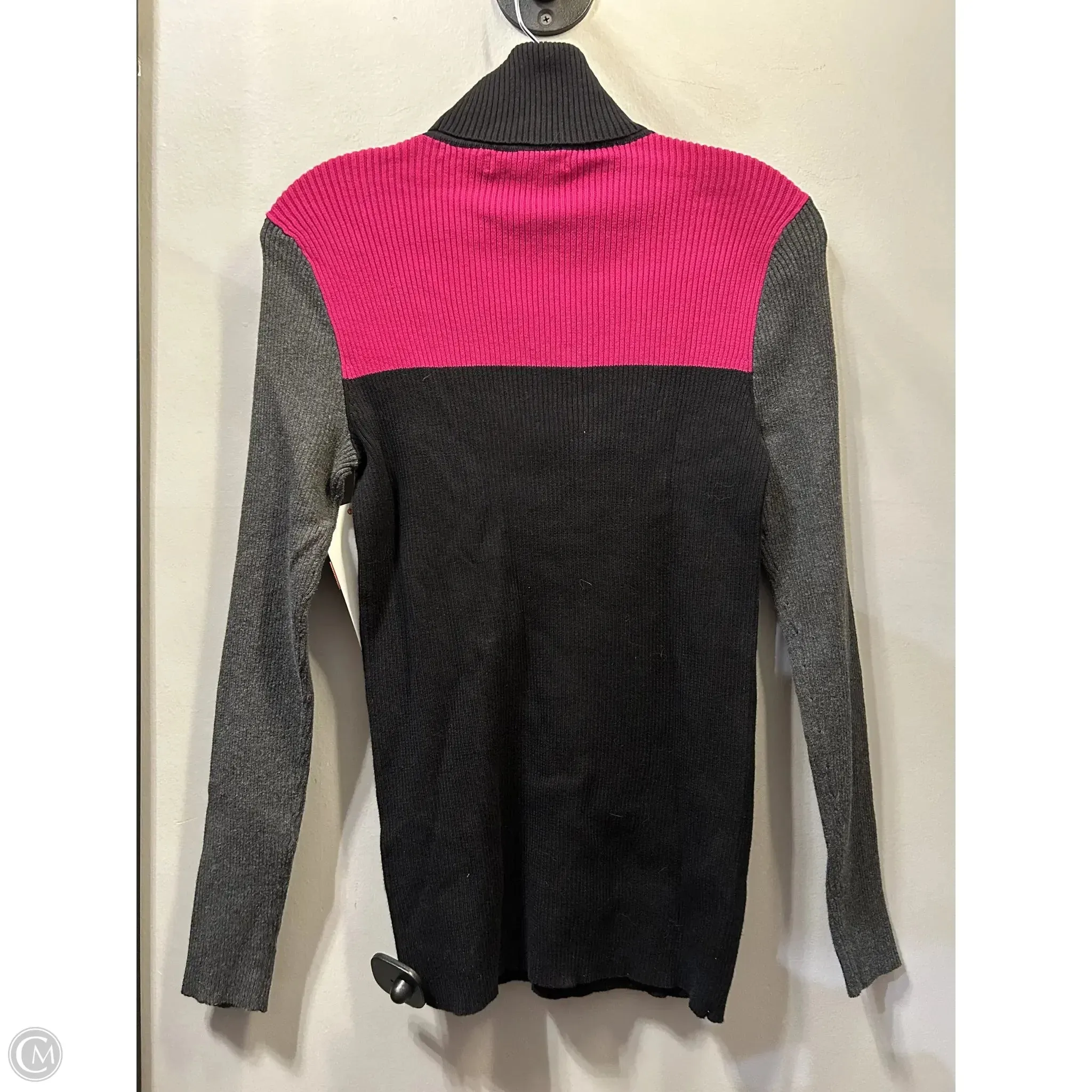 Sweater By Lauren By Ralph Lauren In Black & Grey, Size: M