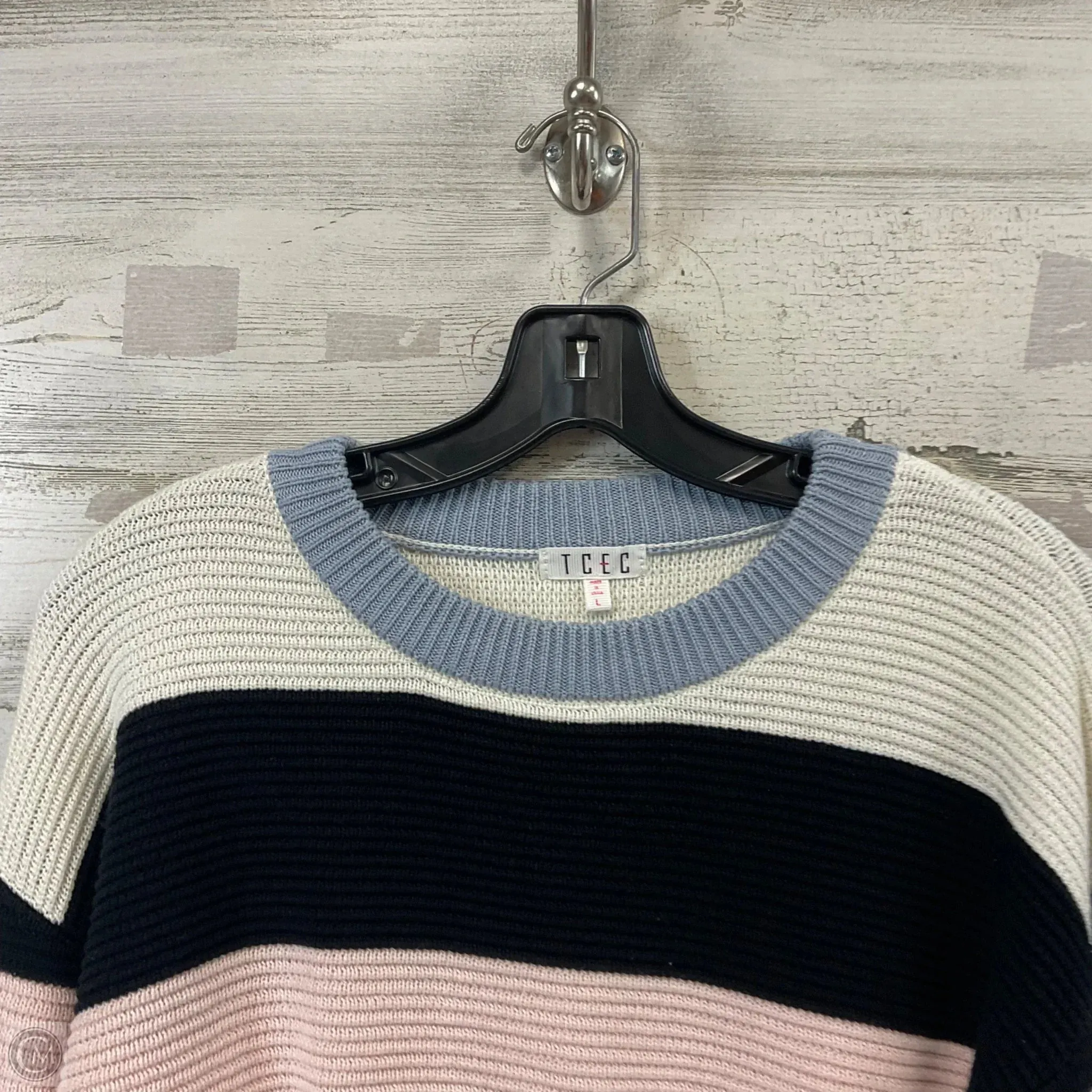Sweater By Tcec In Blue & White, Size: L