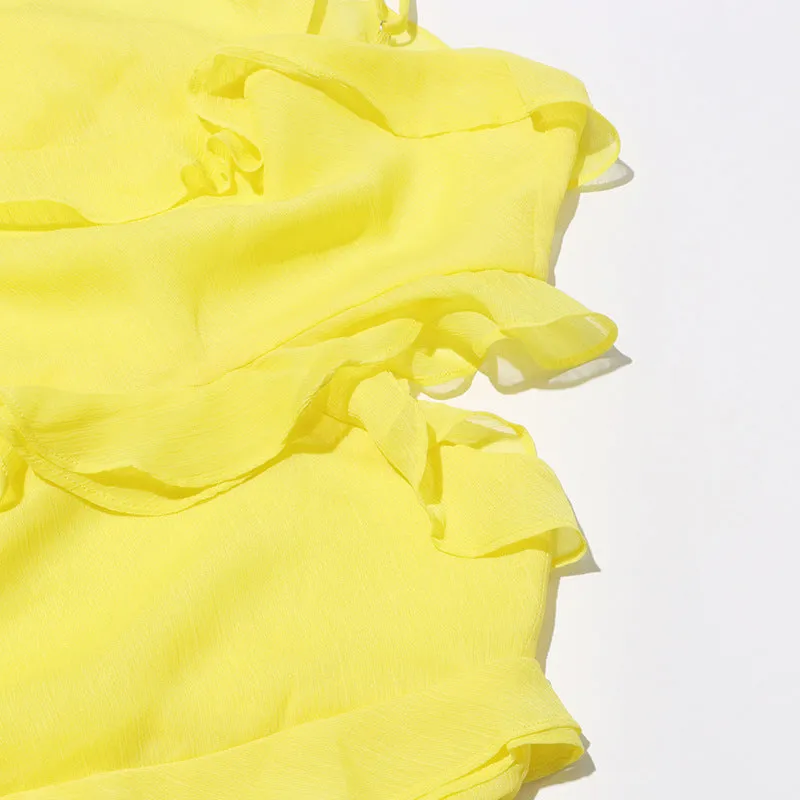 TABITHA YELLOW ONE-SHOULDER ASYMMETRIC CUTOUT GOWN Gloria Lanvin