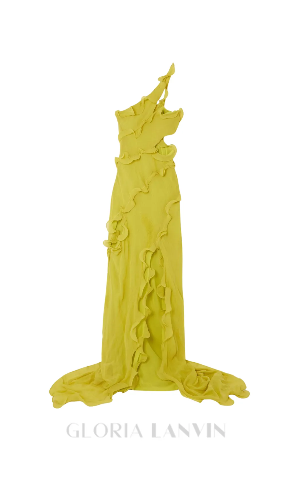 TABITHA YELLOW ONE-SHOULDER ASYMMETRIC CUTOUT GOWN Gloria Lanvin
