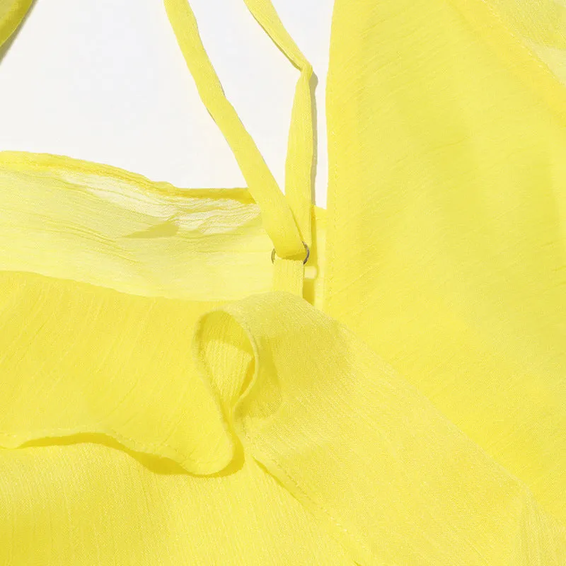 TABITHA YELLOW ONE-SHOULDER ASYMMETRIC CUTOUT GOWN Gloria Lanvin