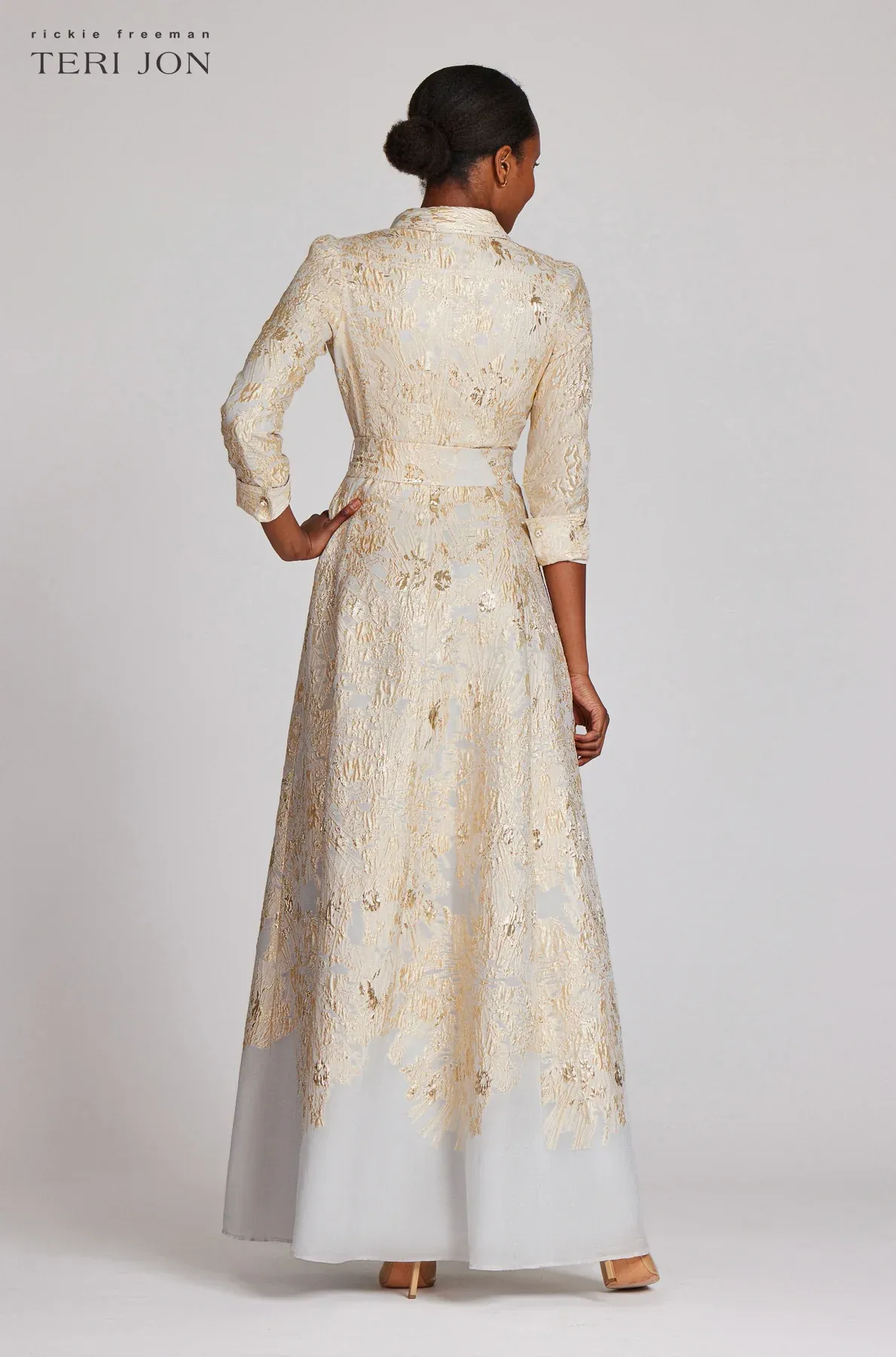 Teri Jon Metallic Shirt Waist Organza Gown 209041