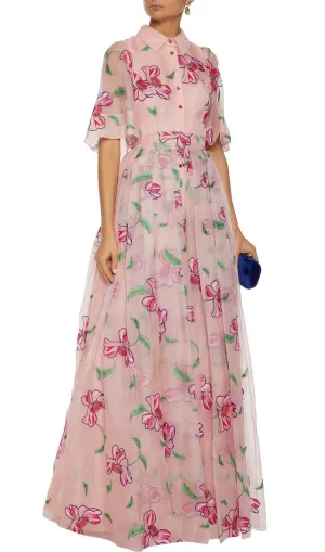 TIE-BACK EMBROIDERED SILK-ORGANZA GOWN Gloria Lanvin