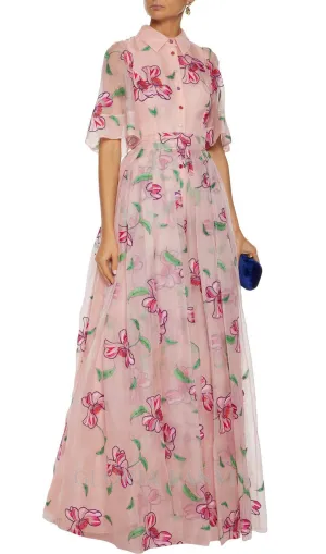 TIE-BACK EMBROIDERED SILK-ORGANZA GOWN Gloria Lanvin