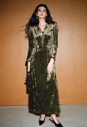 Top Rated V Neck Velvet Elegant Long Sleeve Dress  Going Fast!