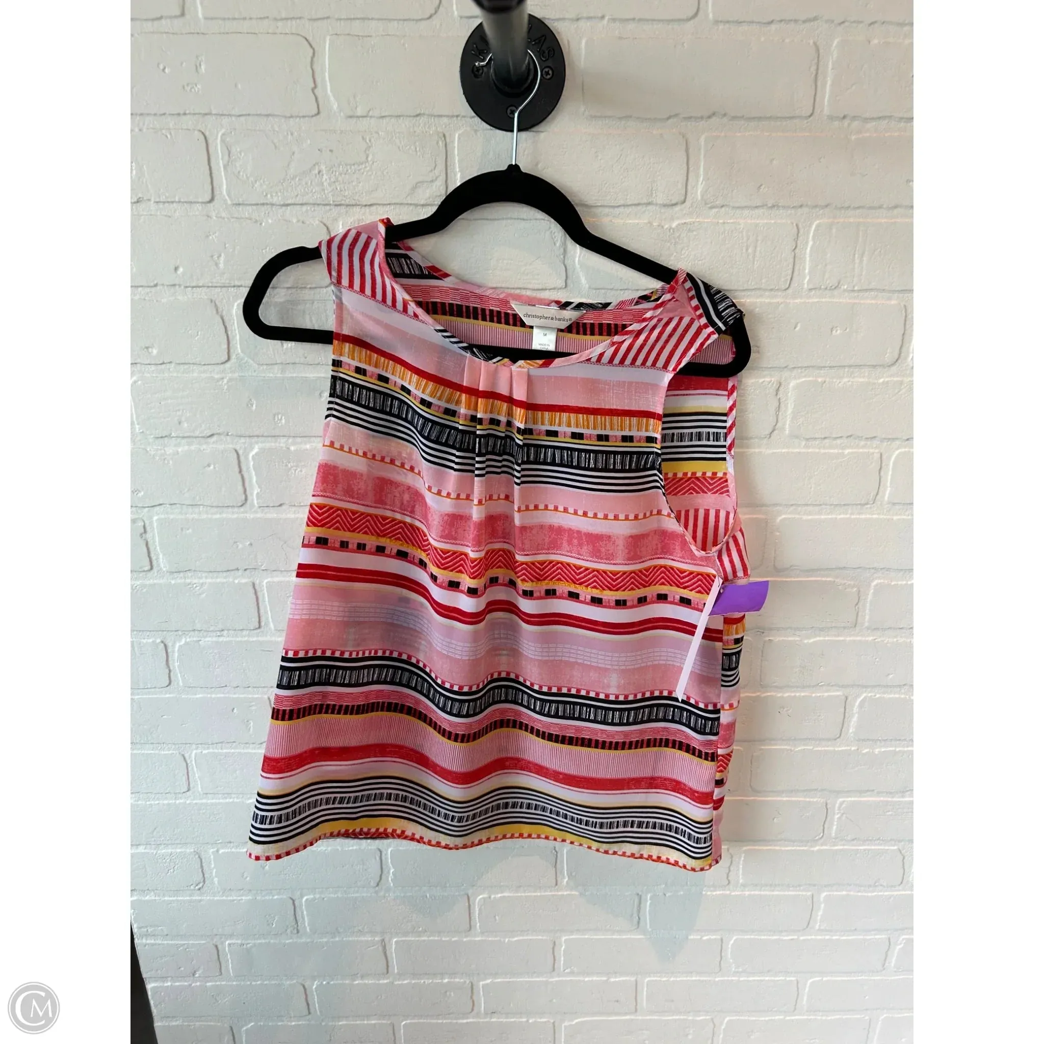 Top Sleeveless By Christopher And Banks In Pink & White, Size: M