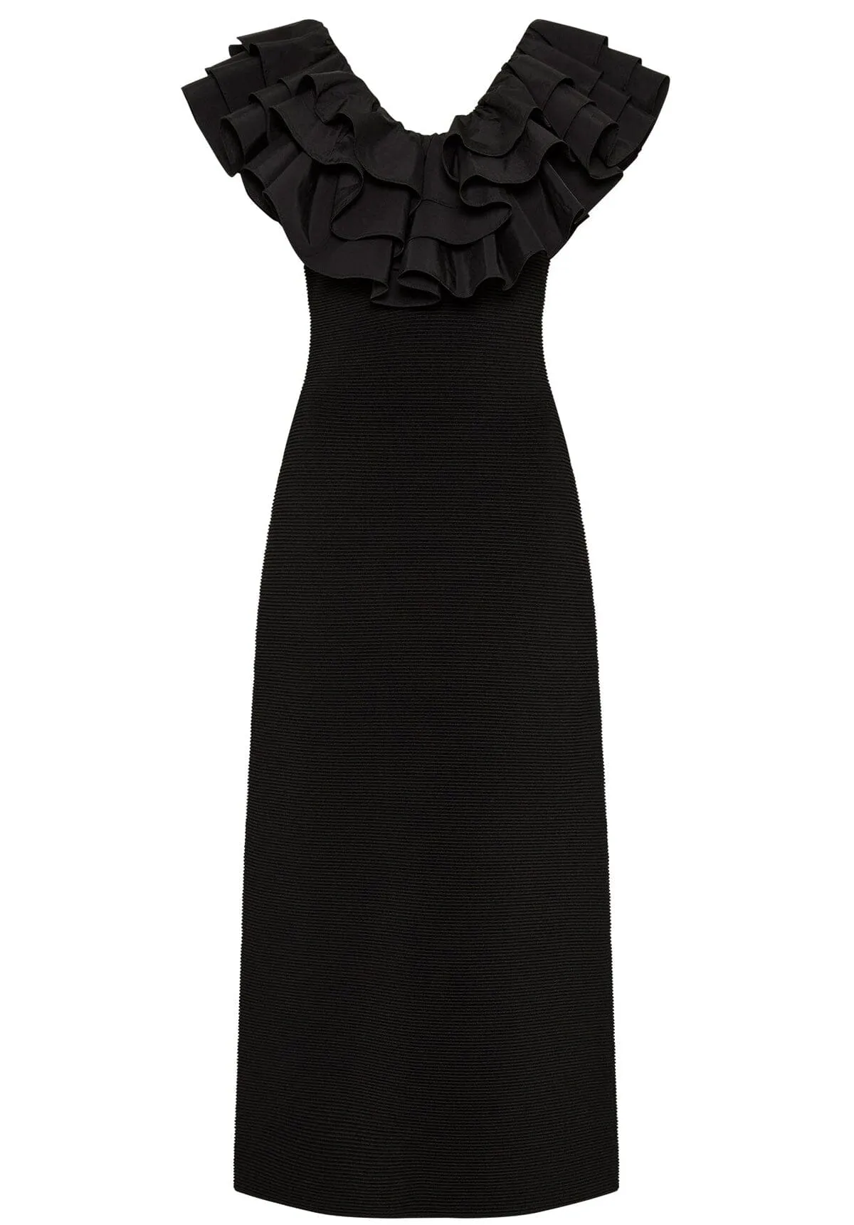 Transcendent Ruffle Midi Dress Black