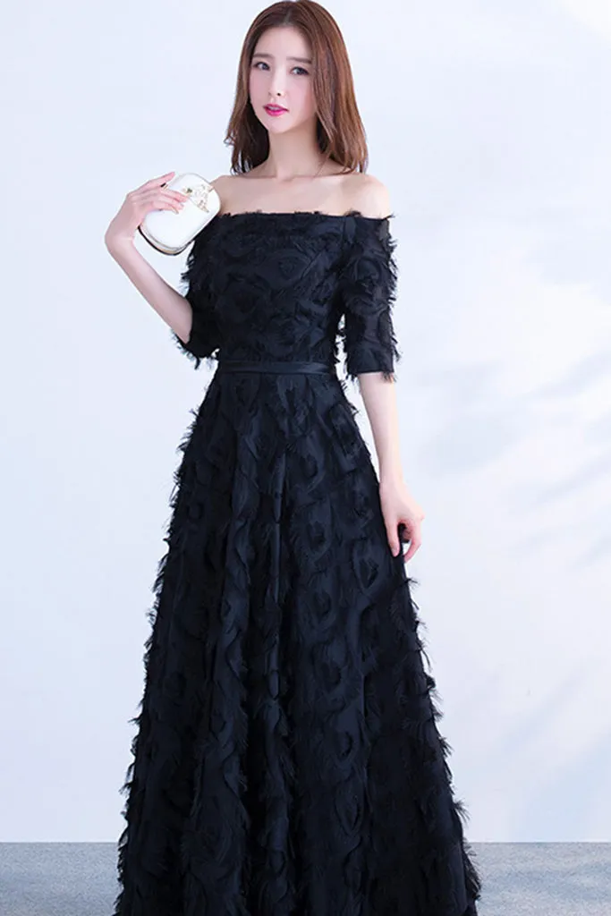 Trending Now HALF SLEEVE OFF SHOULDER SHAGGY MAXI FORMAL DRESS  Last Chance!