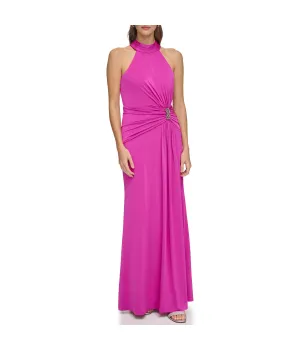 Trendy 2025 Sleeves High Neck Gown With Drape Front Berry  Limited Stock!