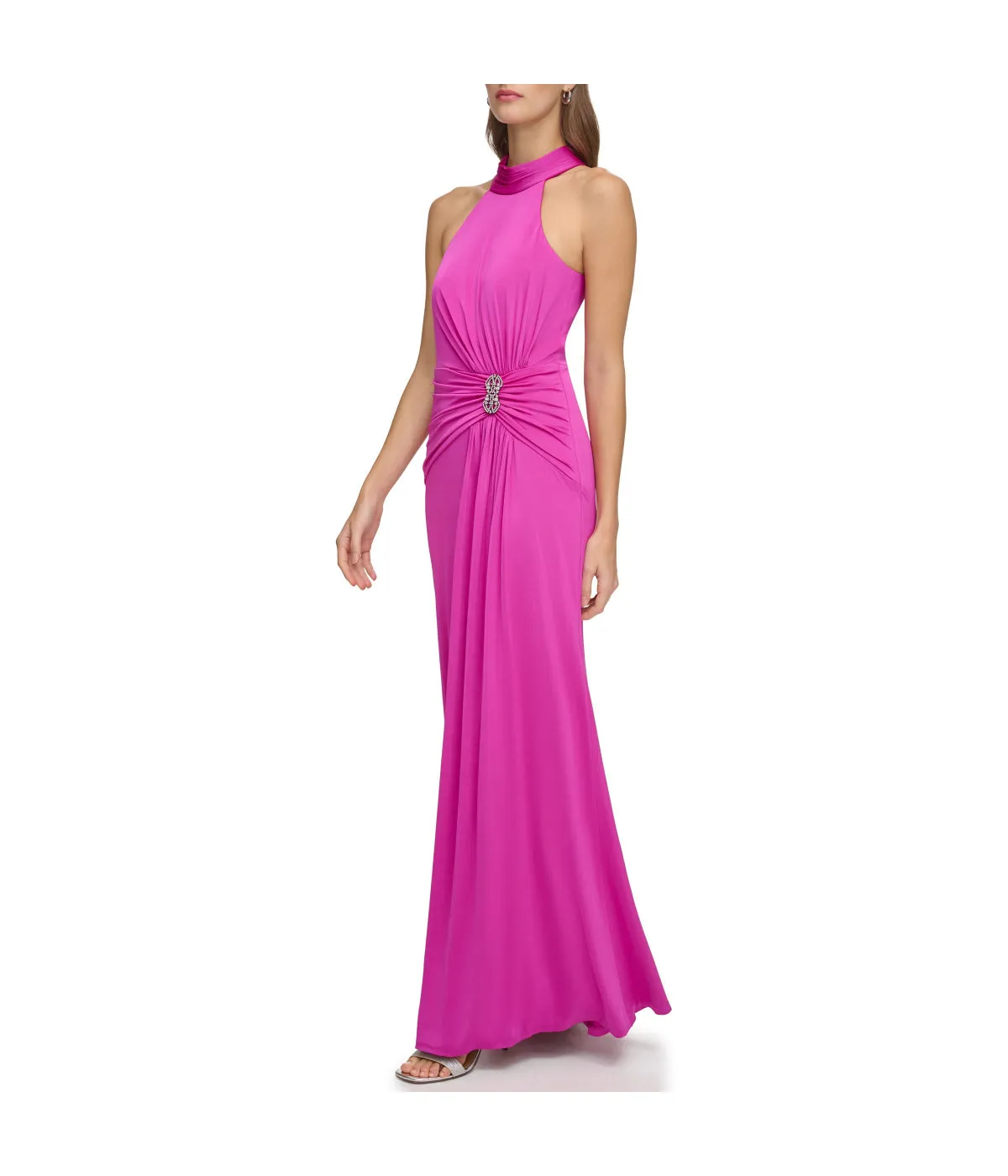 Trendy 2025 Sleeves High Neck Gown With Drape Front Berry  Limited Stock!