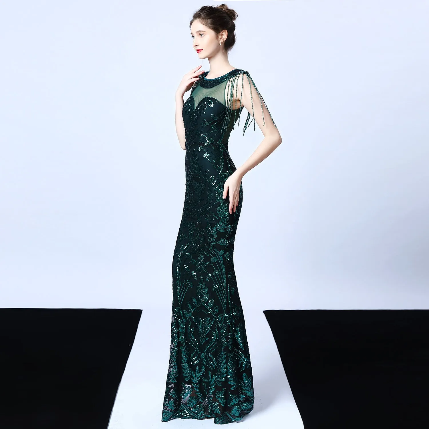 Trendy 2025 Violet Tassel Accent Sequin Mermaid Formal Dress  Almost Gone!