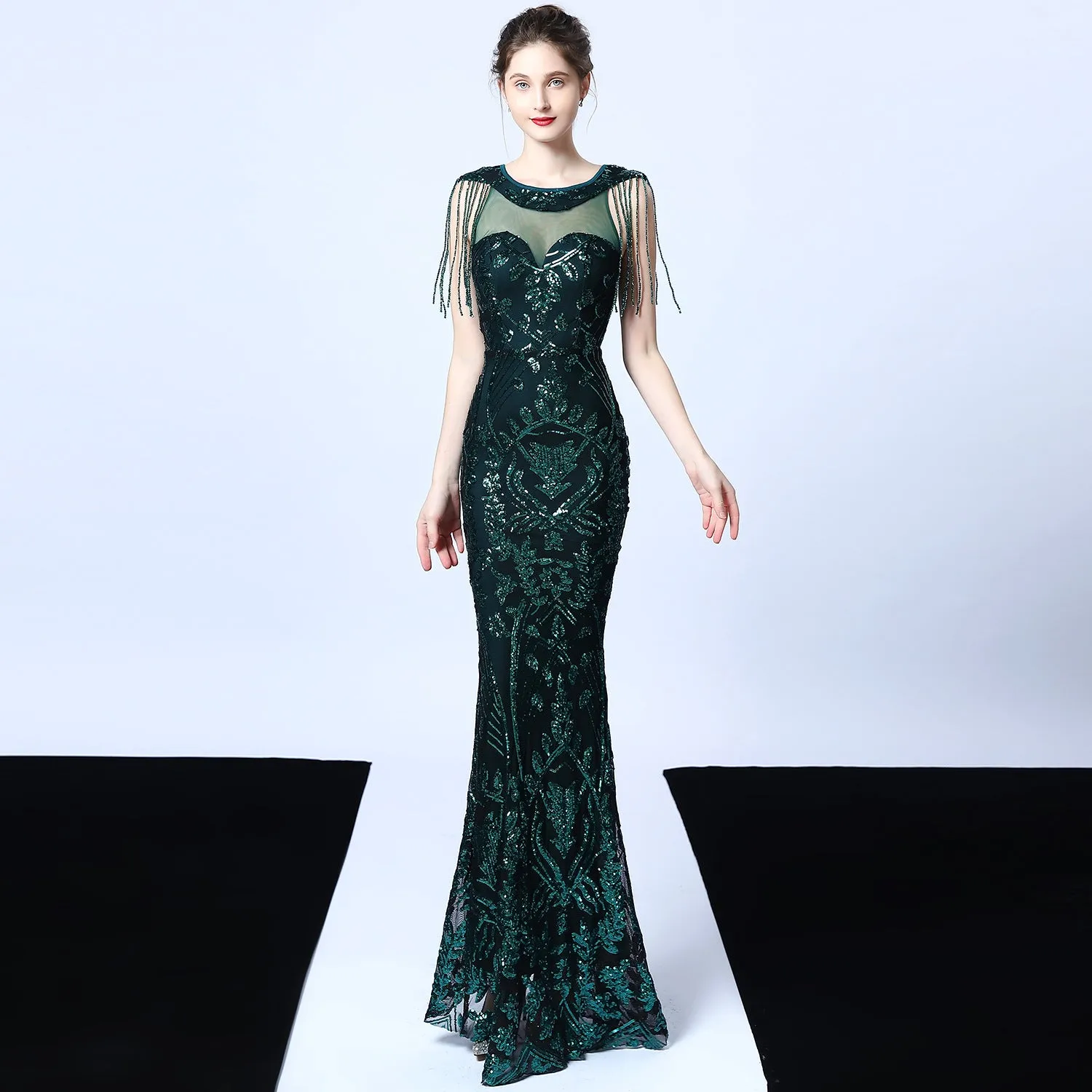 Trendy 2025 Violet Tassel Accent Sequin Mermaid Formal Dress  Almost Gone!