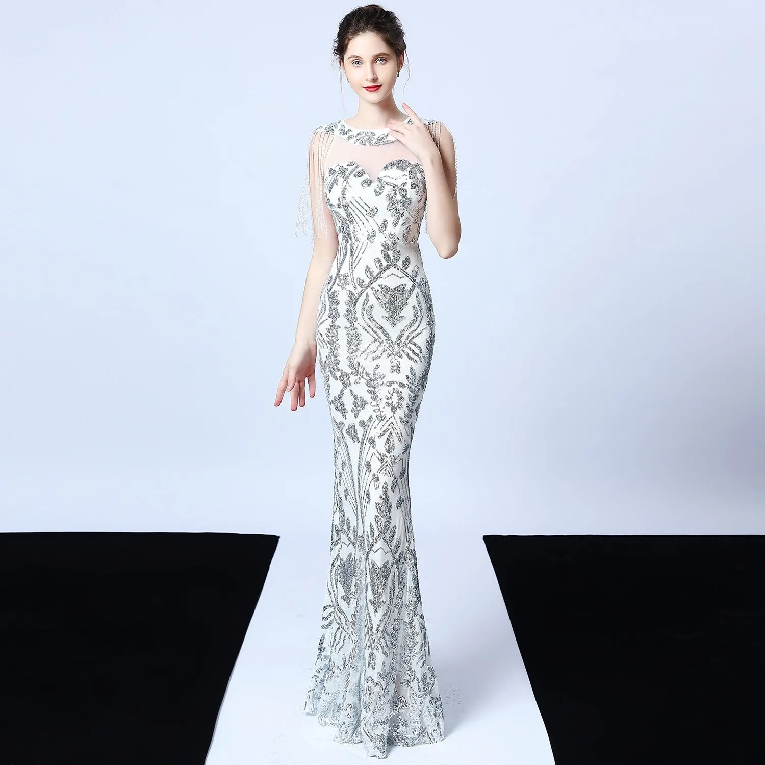 Trendy 2025 Violet Tassel Accent Sequin Mermaid Formal Dress  Almost Gone!
