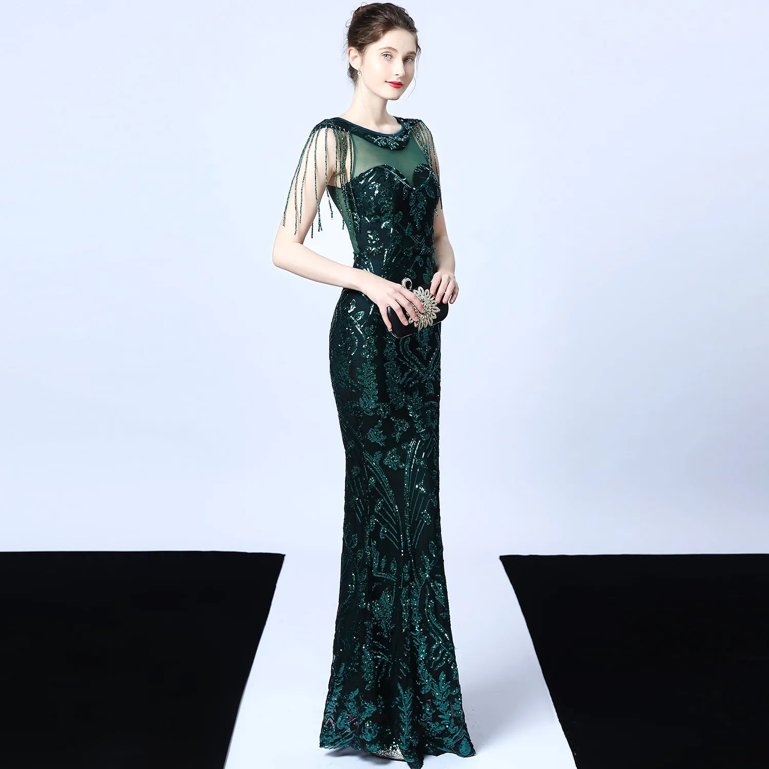 Trendy 2025 Violet Tassel Accent Sequin Mermaid Formal Dress  Almost Gone!